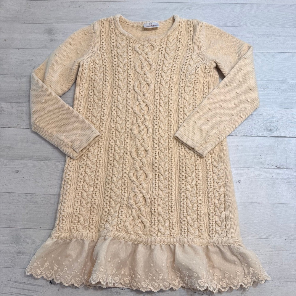 Hanna Andersson girls off‎ white cotton merino wool sweater dress size 140/10